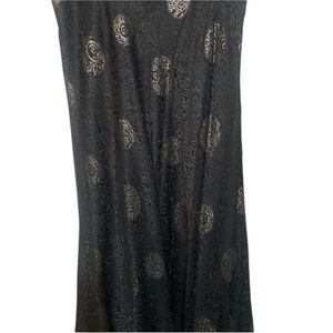 Norma Walters size 10 Black & Gold silk print BIAS cut maxi skirt with side zip